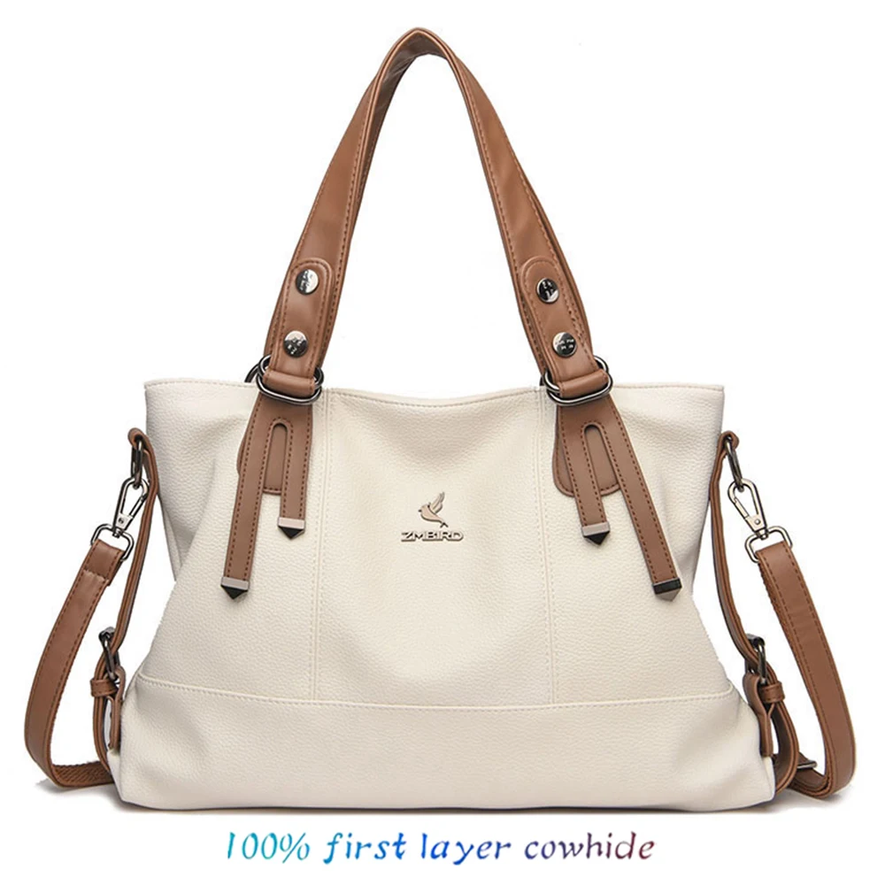 Vintage Soft Leather Handle Bag Women New Brands Handbag Large Capacity  Shoulder Crossbody Bag Travel Business Hand Bag Tote sac