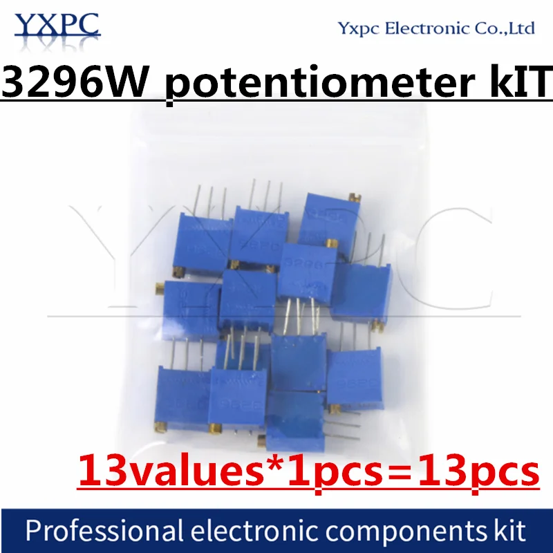 13values*1pcs=13pcs 3296W adjustable potentiometer Kit contains 100R 200R 500R 1K 2K 5K 10K 20K 50K 100K 200K 1M