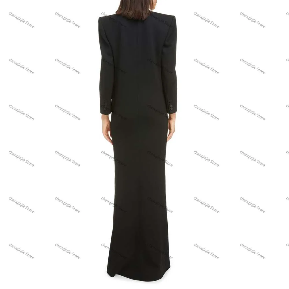Long Black Blazer Dress Double Breasted Peak Lapel Formal Office Lady Jacket One Piece Luxury Elegant Femal Slim Fit Suits
