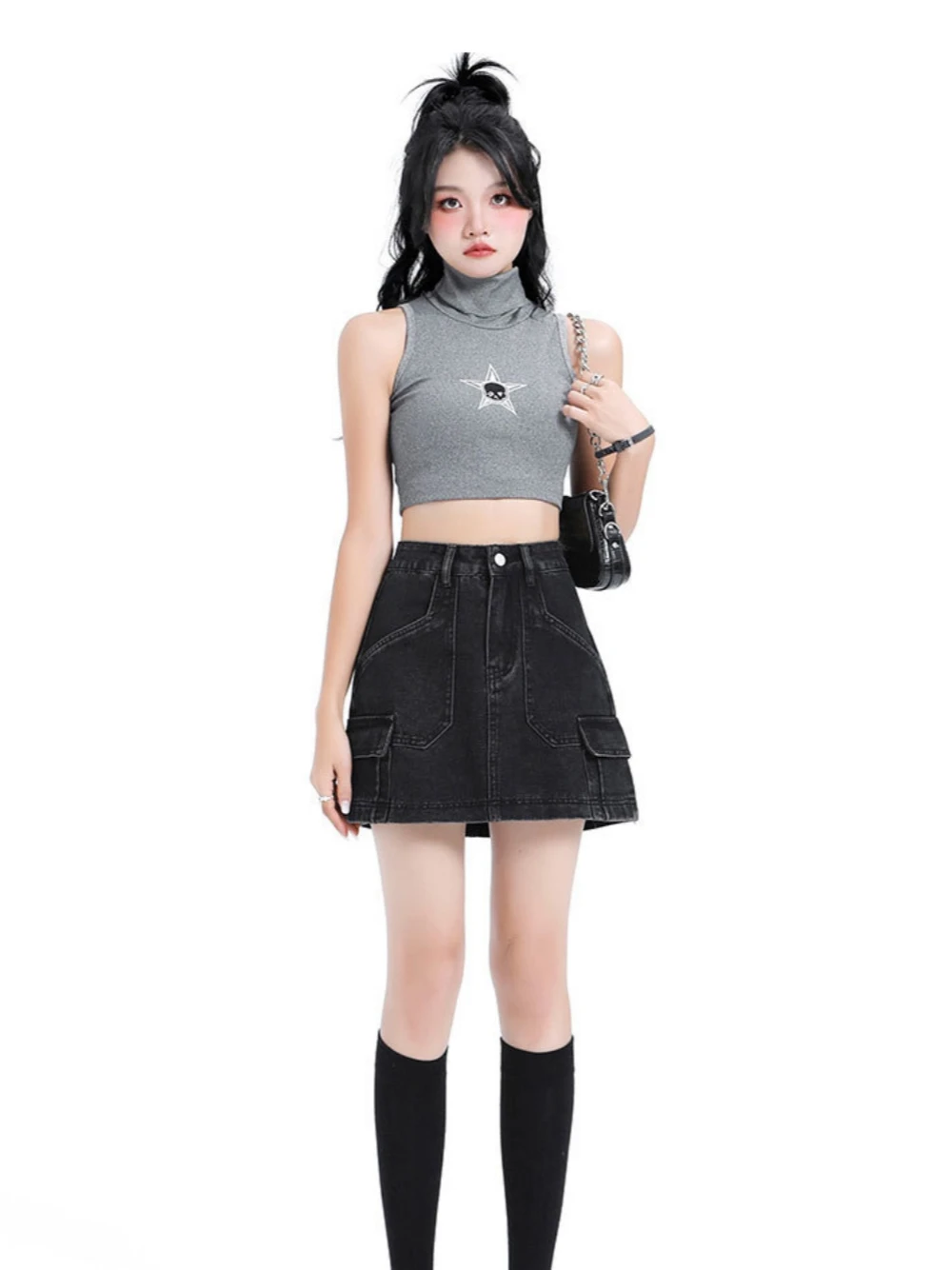 

Summer Women's A-Line Skirt Comfortable Slim High-Waisted Cargo Pockets Comfortable Stylish Lady Denim Dress