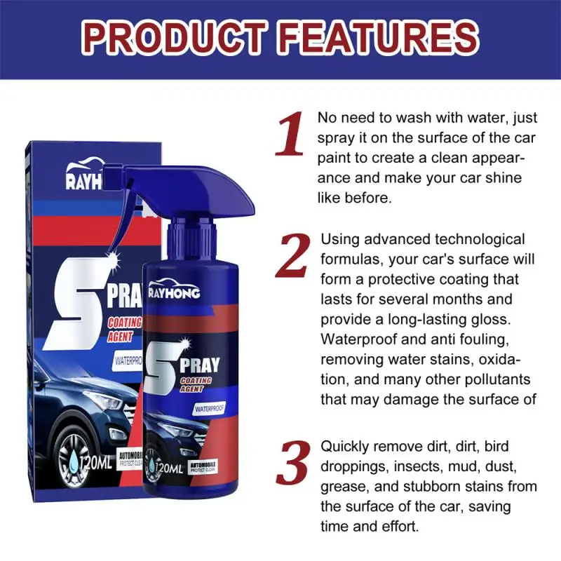  3 in 1 High Protection Quick Car Coating Spray,Multi-functional  Coating Renewal Agent,Ceramic Car Coating Agent Spray,Plastic Parts  Refurbish Agent, Fast-Acting Coating Spray (2PCS) : Automotive