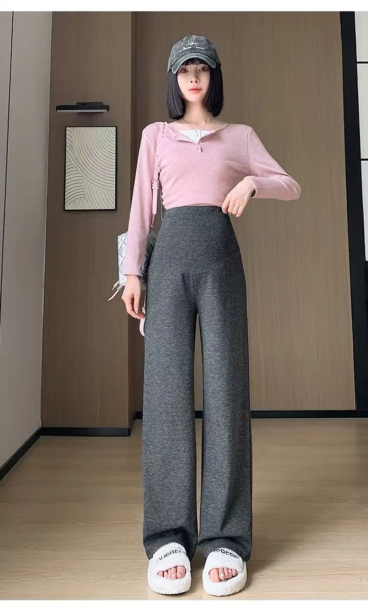 2025, Herbst-Winter-Umstandshose, weites Bein, lockere, gerade, elastische Taille, Bauch, lange Hose für schwangere Frauen, Jugendliche, Schwangerschaft – Detail 11