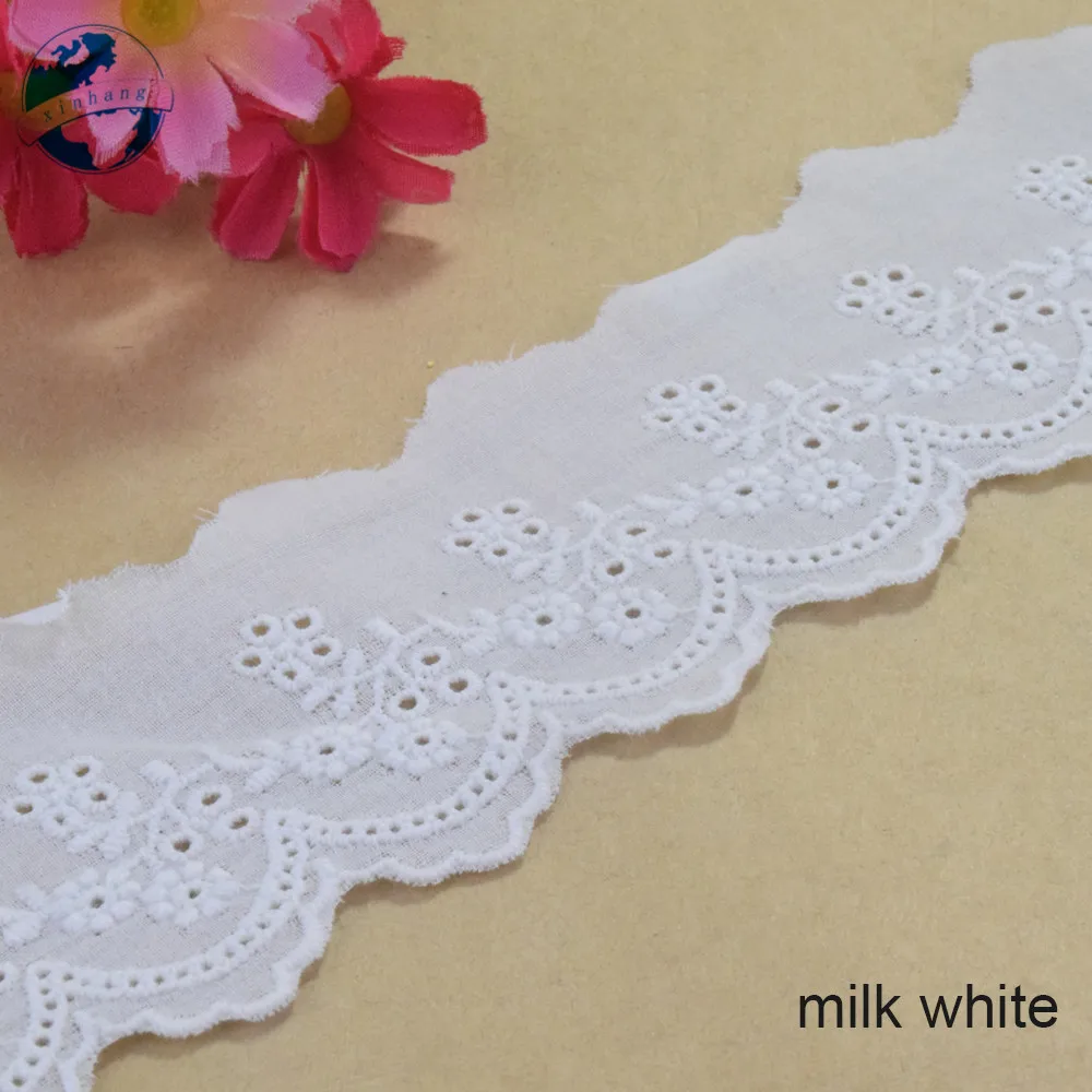 White Lace Cotton Fabric 5cm Wide Lace Embroidery Sewing Ribbon Trim Wedding Evening Dress DIY Dolls Clothes Accessories #4296