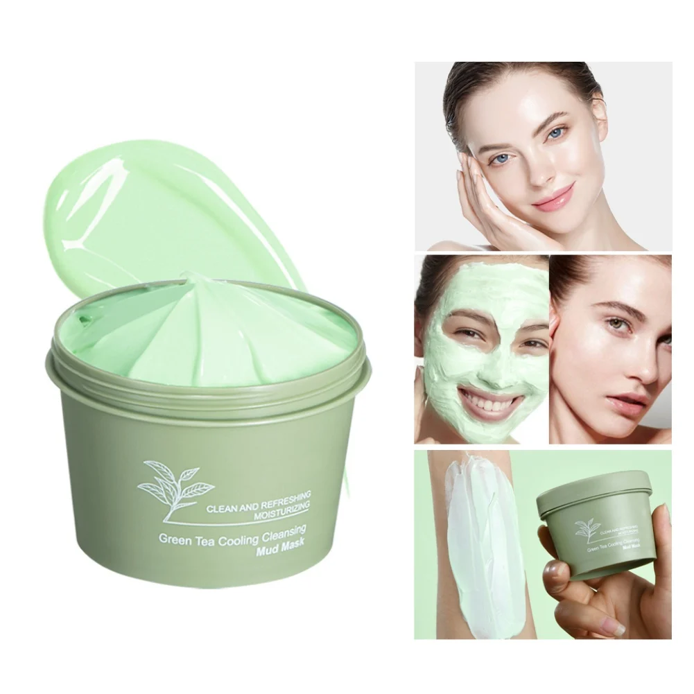 

100g Green Tea Facial Mud Mask Remove Blackheads Oil Control Cooling Cleansing Acne Treatment Clay Moisturizing Purifying Care