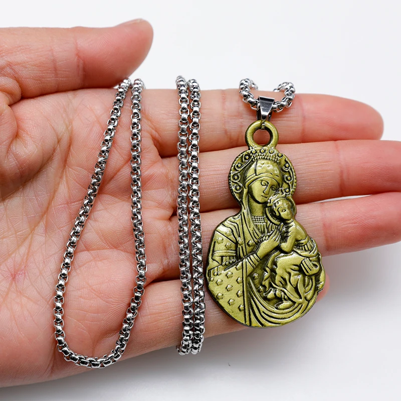 Mary Mother Of Baby Jesus Necklace Blessed Virgin Big Pendant Fashion Jewelry Religious Amulets Chain Necklace