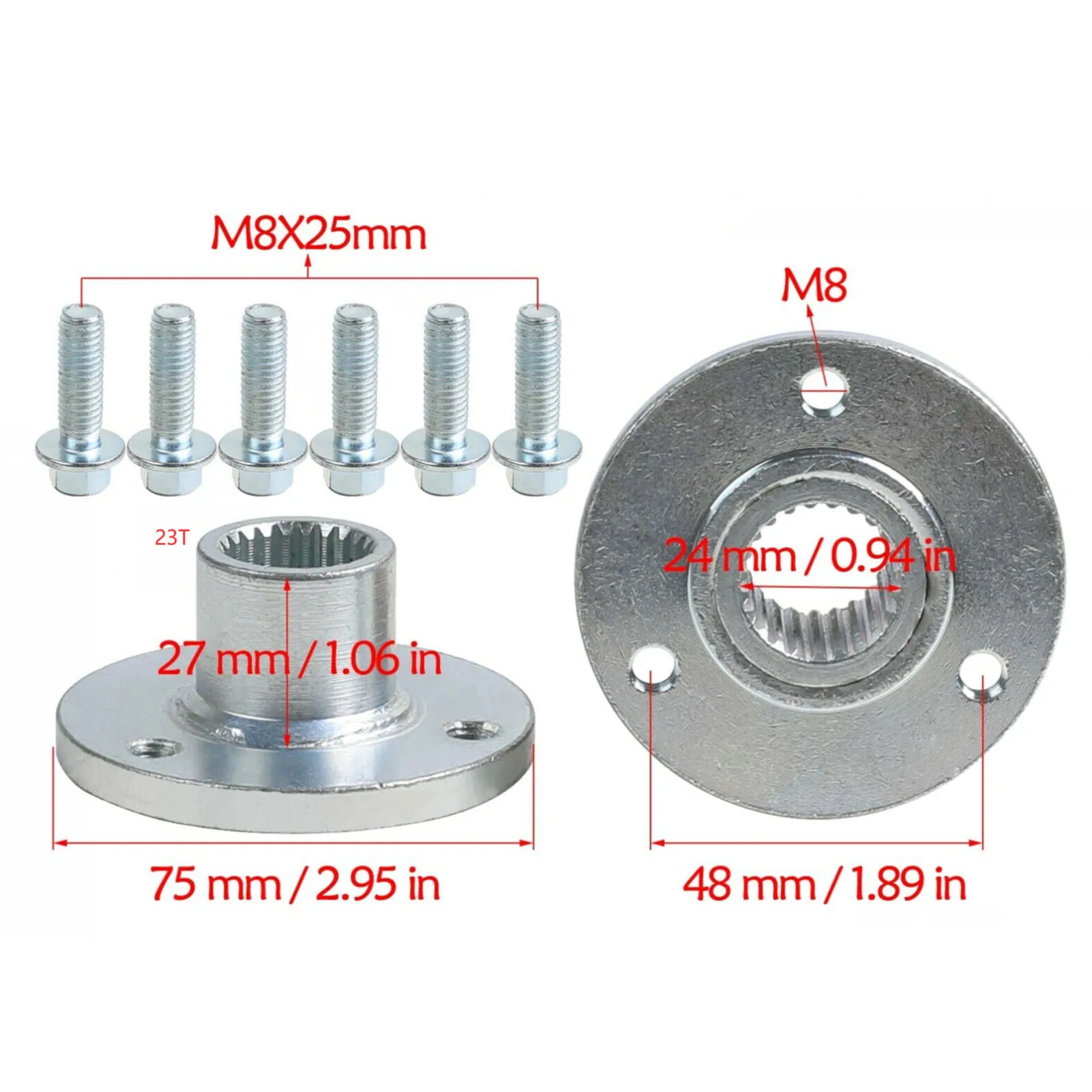 23T 3 Stud Rear Axle Wheel Hub with Screws Left Right Fit For 5inch Tyres Quad Motorcycle ATV Kart Rear Axle Wheel Hub Kit