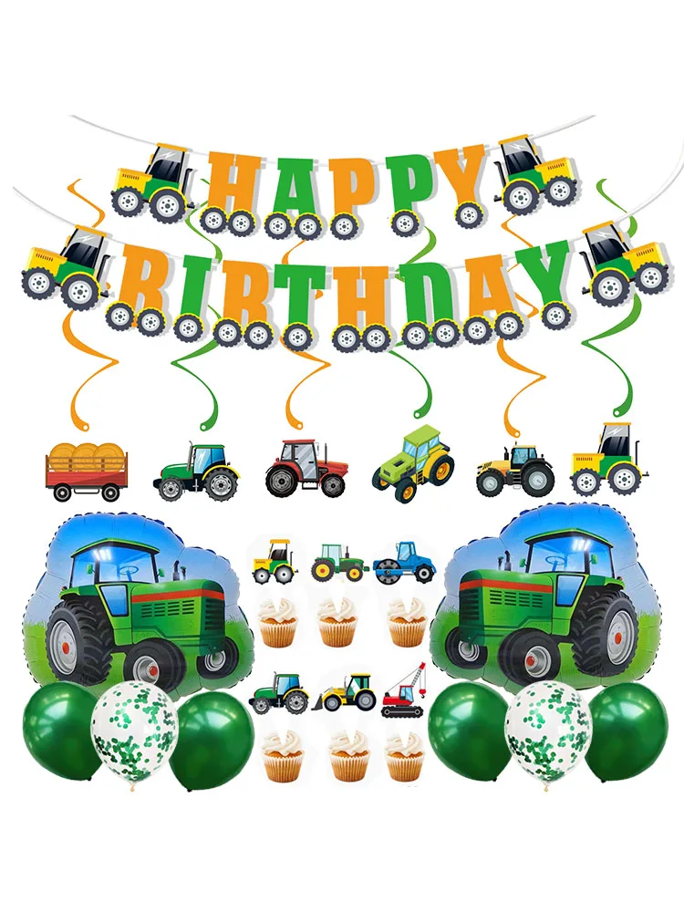 Bauernhof-Grüntraktor-Zubehör, Traktor-Luftballons, Banner, zum Aufhängen, Wirbel, Cupcake-Topper, Traktor, Geburtstagsparty-Dekorationen mit Bauernhof-Motiv – Detail 1