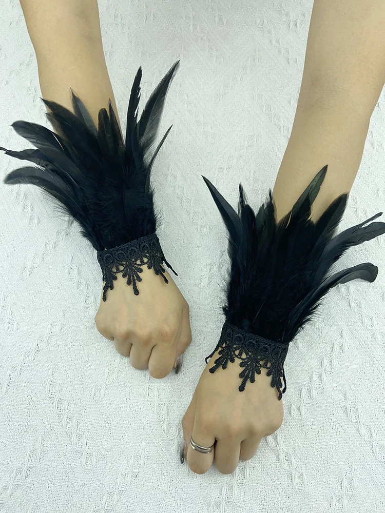 

Natural Feather Sleeve Cuffs Gloves Party Cosplay Lace Wrist Cuffs Fur Sleeve Furry Accessories Carnival Stage Show Costume