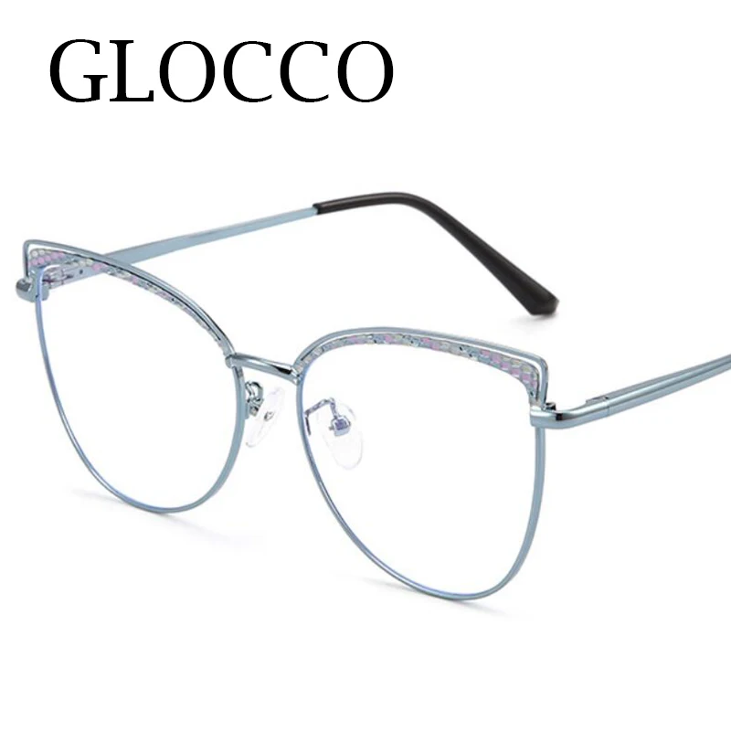 Metal Cat Eye Anti Blue Light Myopia Glasses Women Fashion Brand Big Frame Computer Glasses Finished Prescription Eyeglasses Plu 4