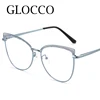 Metal Cat Eye Anti Blue Light Myopia Glasses Women Fashion Brand Big Frame Computer Glasses Finished Prescription Eyeglasses Plu 4