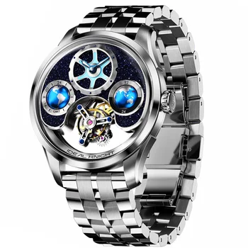 IDEAL KNIGHT Top Brand Luxruy Mens Watch Advanced Tourbillon Automatic Mechanical Watch Waterproof Luminous Dual Region Time 1