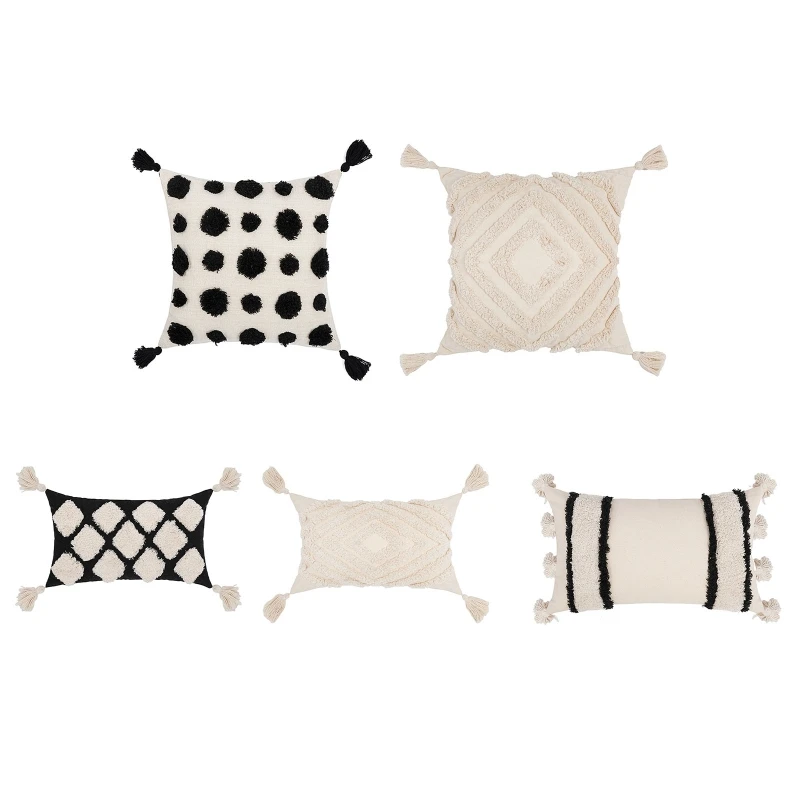 

Boho Tufted Throw Pillow Cover with Tassel Cushion Covers Pillowcase for Home Bedroom Living Room Sofa Couch Decoration