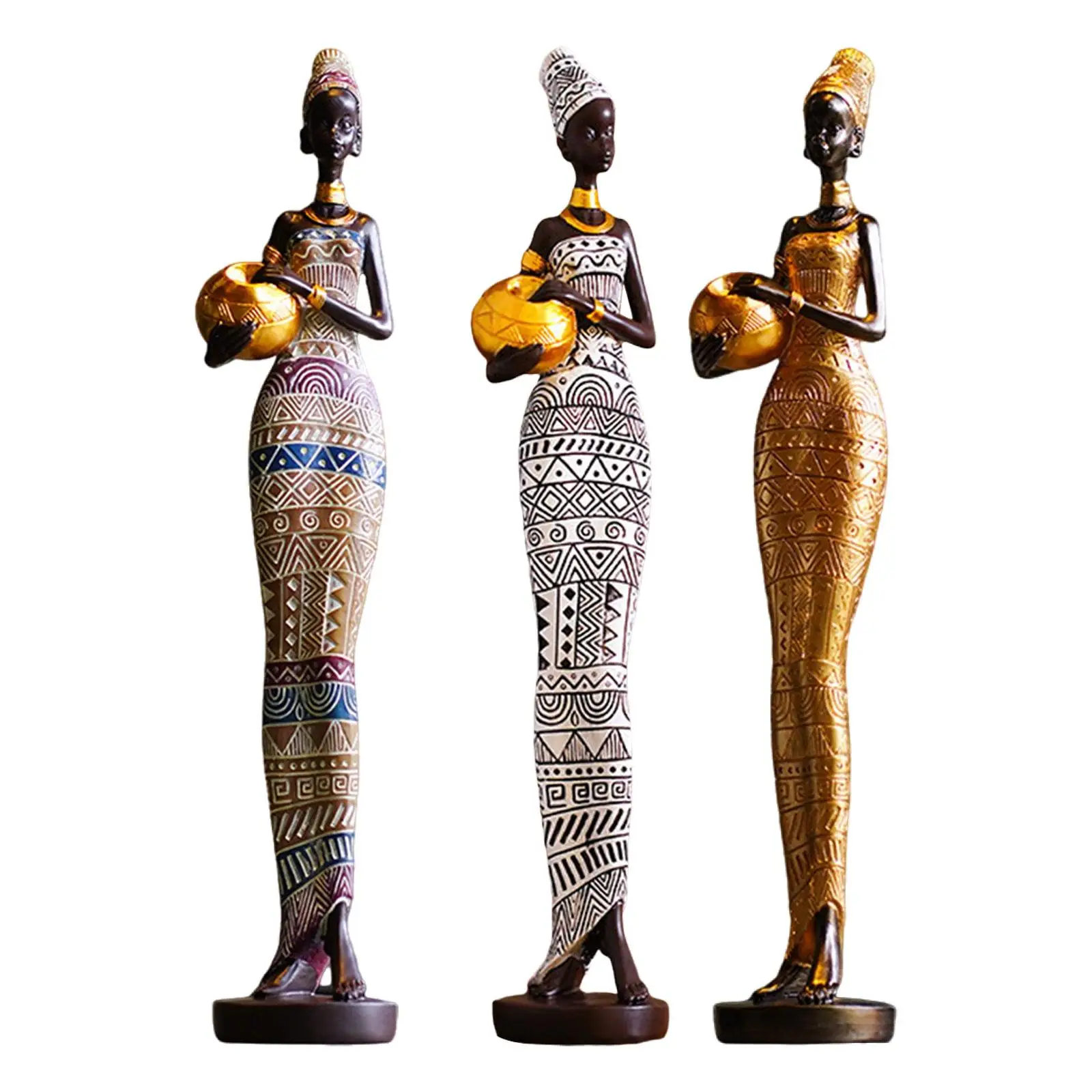 Figurina Africana Ornamenti Moderni Tribal Lady Sculpture Women Figure Statue For Entry Shelf Bedroom Dinner Table