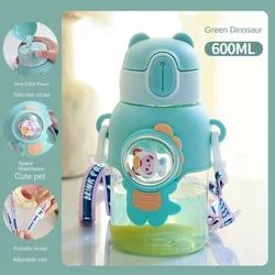 Cute Kawaii Kids Water Bottle with Straw - 600ml Large Capacity (1)