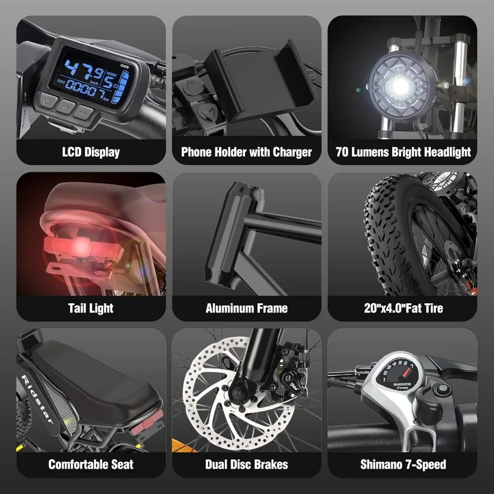 Electric Bike for Adults Q20，2000/1500W，37/30MPH,52V 40AH,48V/20AH E-Bike,30-180 Miles Electric Motorcycle，20"Fat Tire Dirt Bike 4