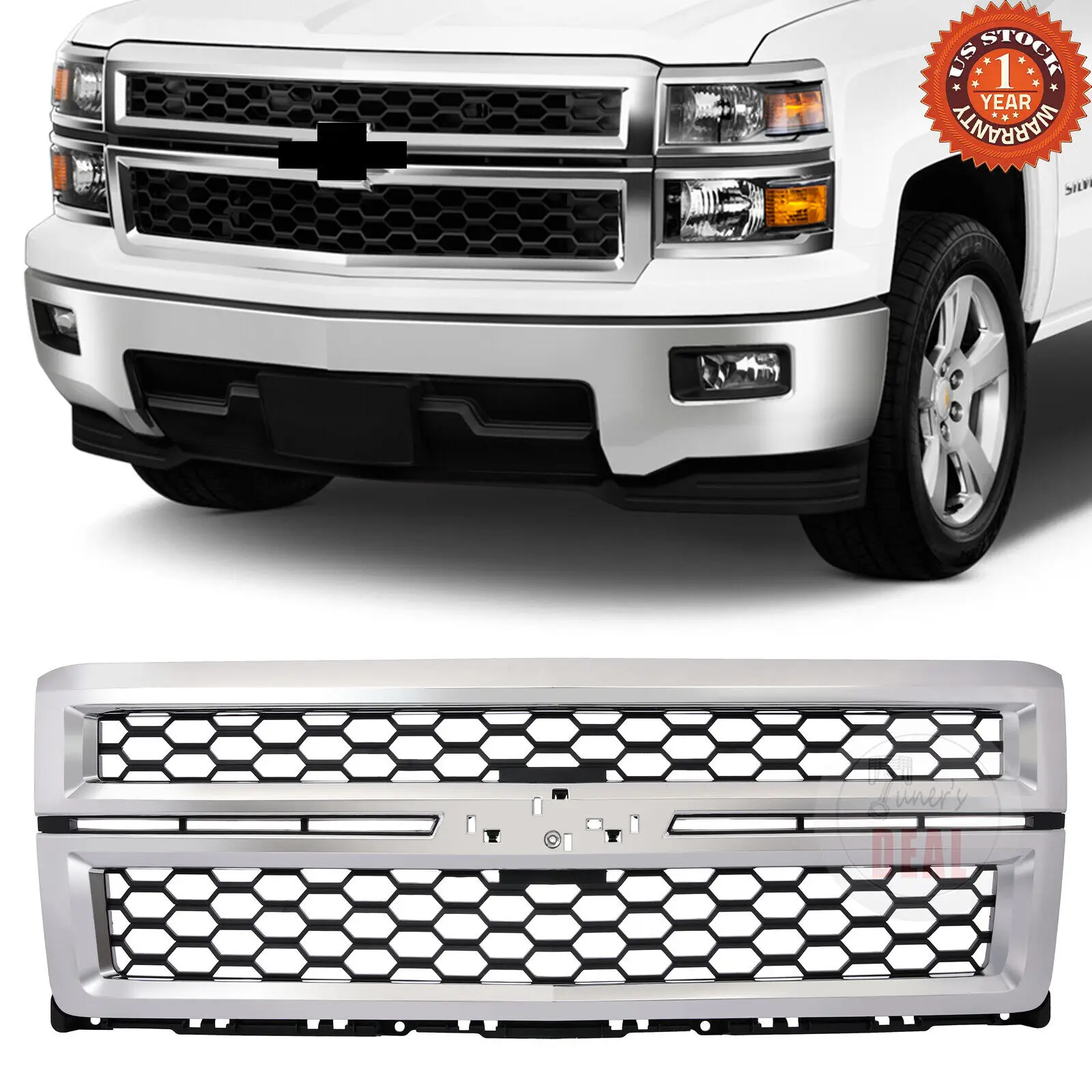 

Front Bumper Honeycomb Grille ABS Plastic For 2014 2015 CHEVROLET SILVERADO 1500 104-02508B