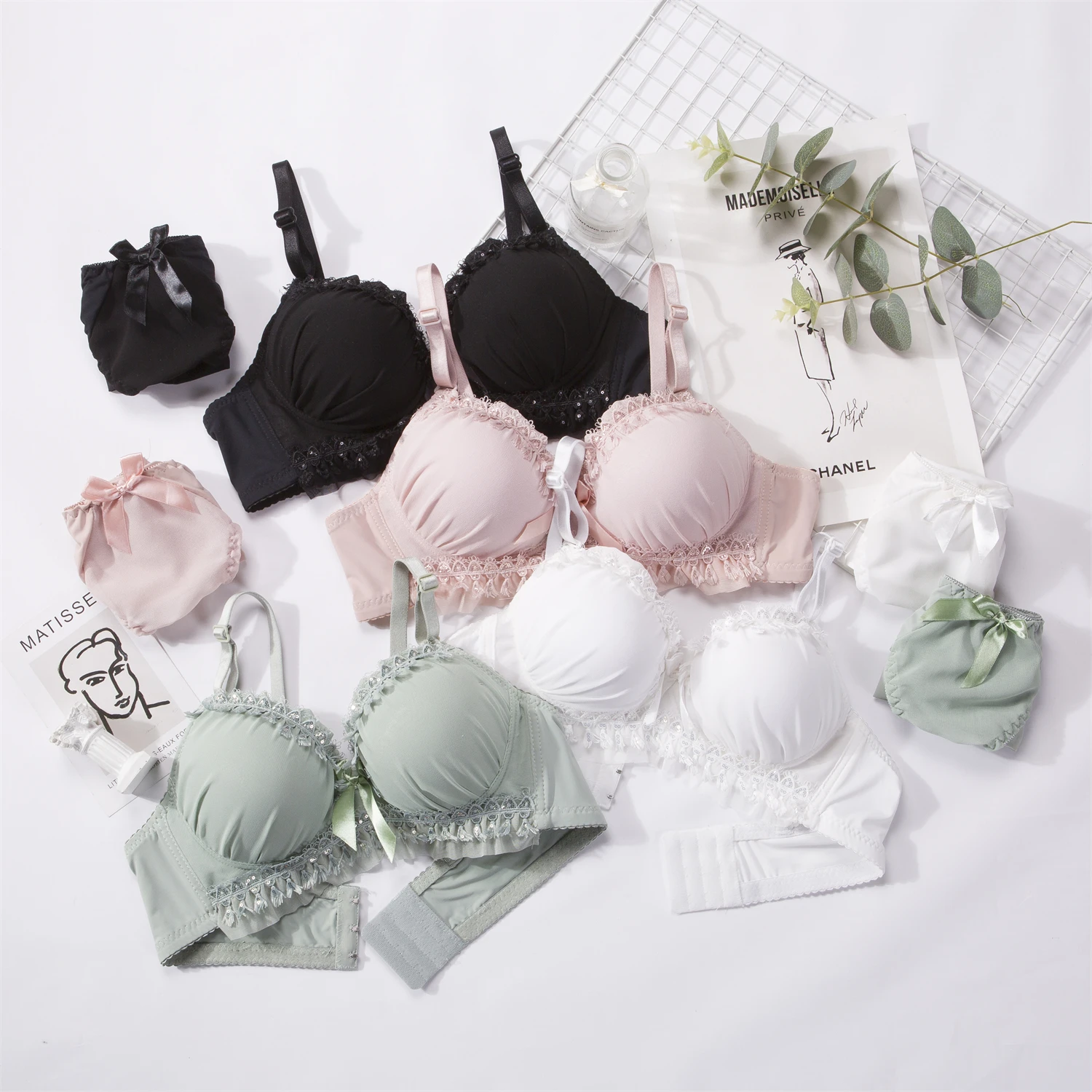 bra panty sets Push Up Bra Lace Bra And Panty Set Embroidery Bra Set Women Plus Size Deep V Lingerie 70 75 80 85 AB Cup For Female Underwears cute underwear sets