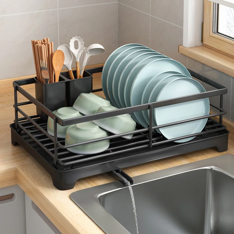 Karmas Product Over Sink Dish Drying Rack Stainless Steel Kitchen Supplies Storage Shelf Multifunctional Tableware Drainer Organizer with Utensils