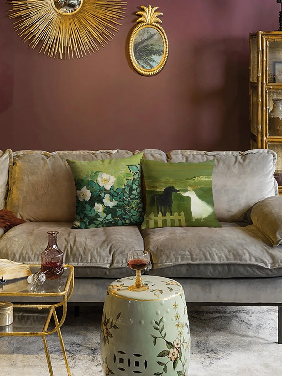 

Sensual Green Flowers Cushion Cover Decorations For Home Ornament Happy New Year Christmas Decor 2023