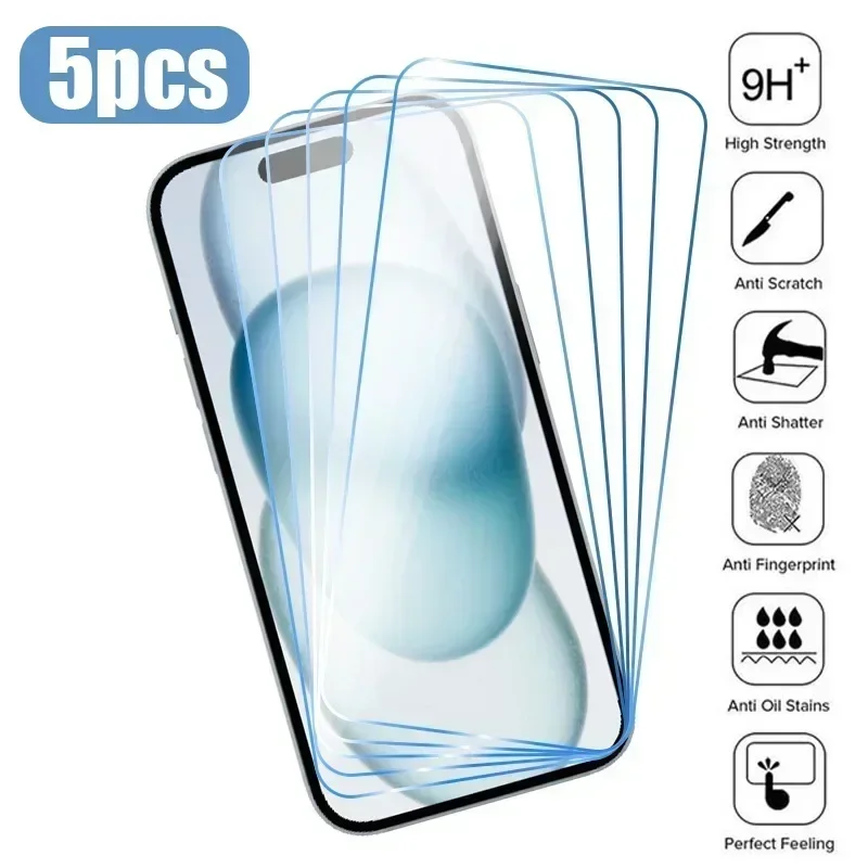 

5 шт., Защитное стекло для iPhone 15 14 13 12 11 Pro Max Mini 15 14 Plus 7 8 X XR XS Max SE 2020 2022