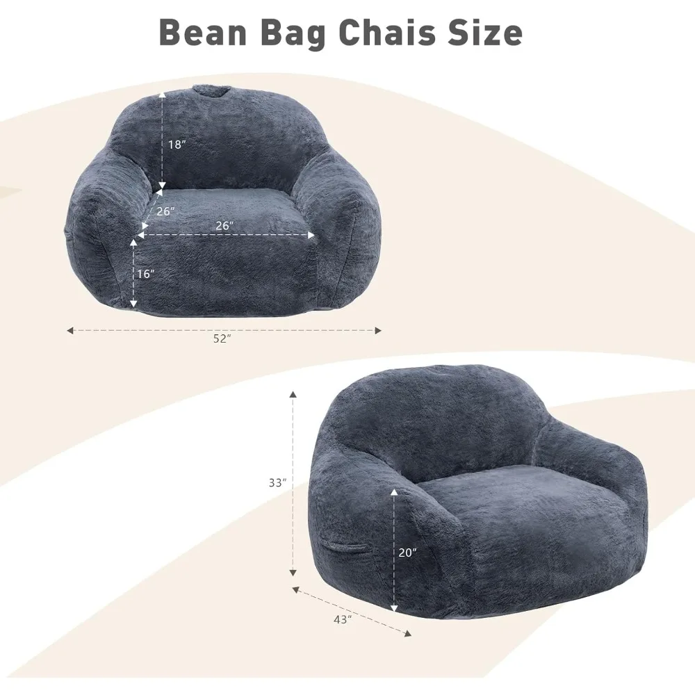 Giant Bean Bag Chair, Bean Bag Sofa with Armrests, Chairs for Adults Stuffed Memory Foam Storage Non-Slip, Removabl
