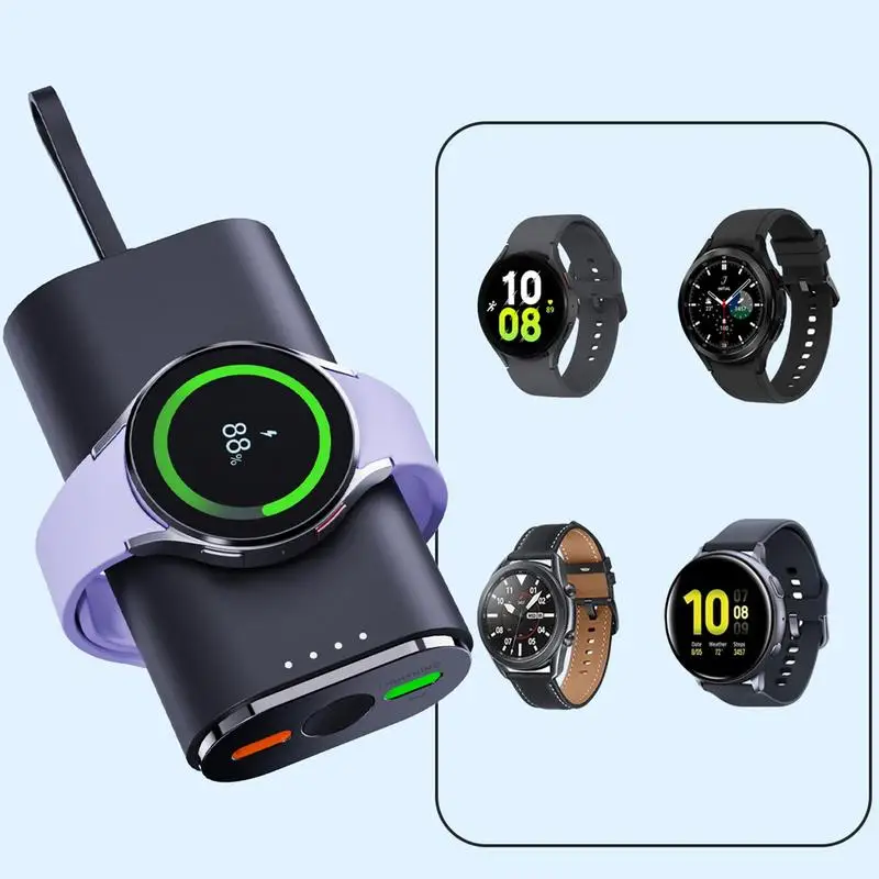 5000mAh Magnetic Wireless Charger For Samsung 2 In 1 Portable Watch Chargers USB Type C Fast Charging Station Dock Mobile