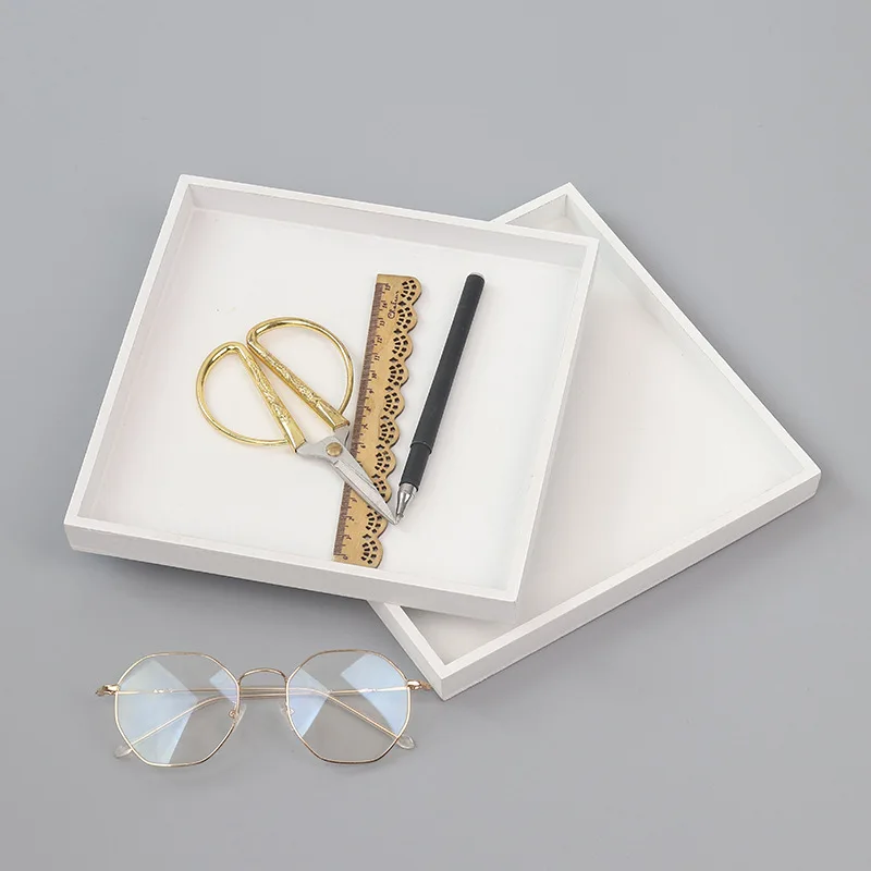 Modern Minimalist Bamboo Storage Box, Wooden Tabletop, Cosmetics, Postcard, White Solid Wood Storage Plate 3