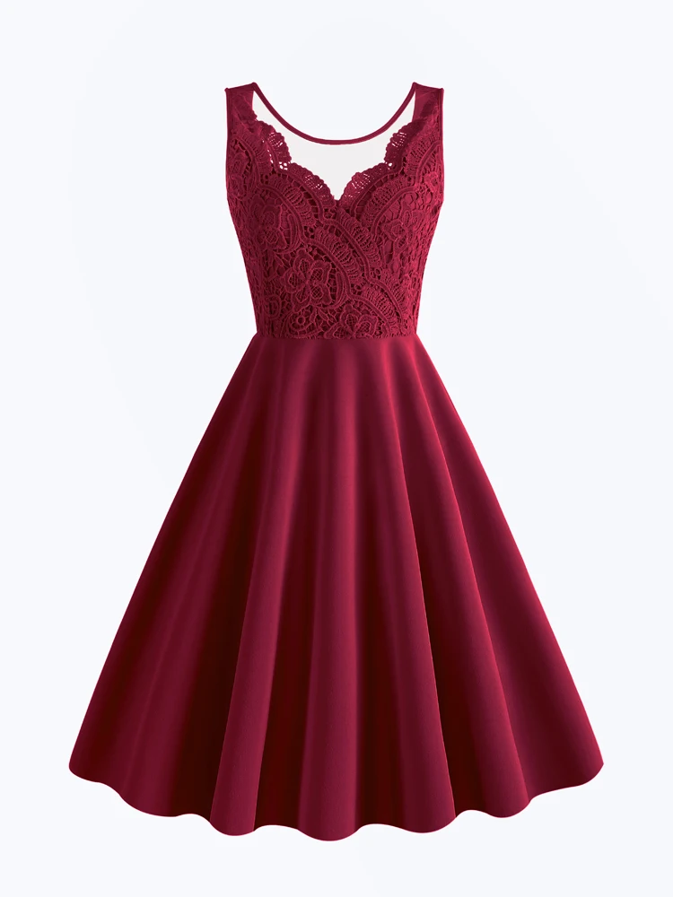 

2023 New See Through Mesh O-Neck Sexy Women Lace Y2K Elegant Cocktail Stunning Party Dresses Sleeveless A-Line Long Swing Dress