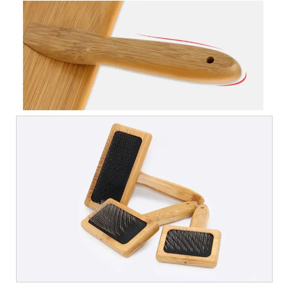 Natural Bamboo Handle Comb and Stainless Steel Hair Brush Dogs Cats Pets Accessories Tools Open Knot Pet Combs Durable Dense