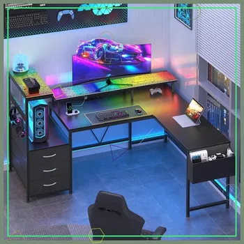 63" L-Shaped LED Gaming Desk with Drawers 1
