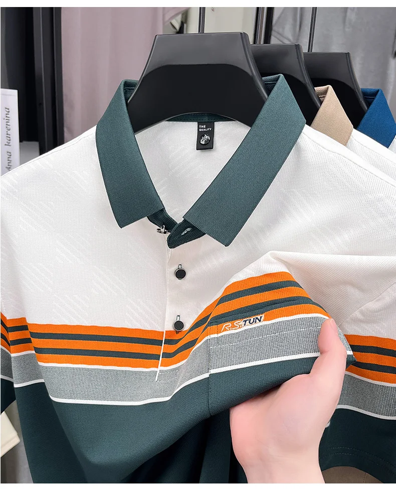 Fashion luxury short sleeve polo shirt summer new brand embroidered pocket trend striped color blocked T-shirt men's clothing 13 Sb00b471e58364d0c81b3d891e80015bep