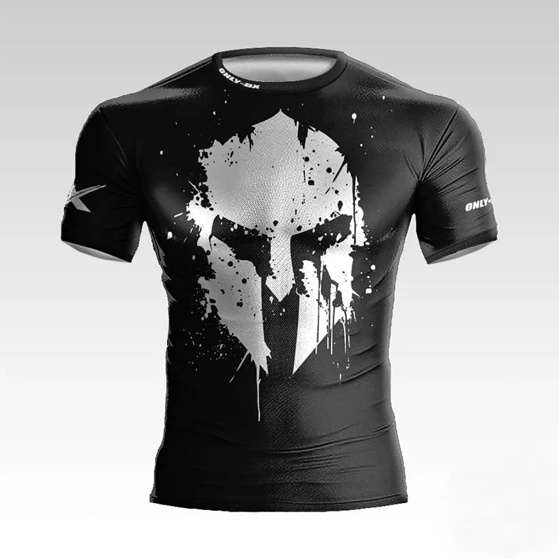 

2024 3D Printed Warrior Helmet T-shirt Sport High Quality Breathable Fiber Men's Short Sleeve Muscular Men Tough Guy T-shirt