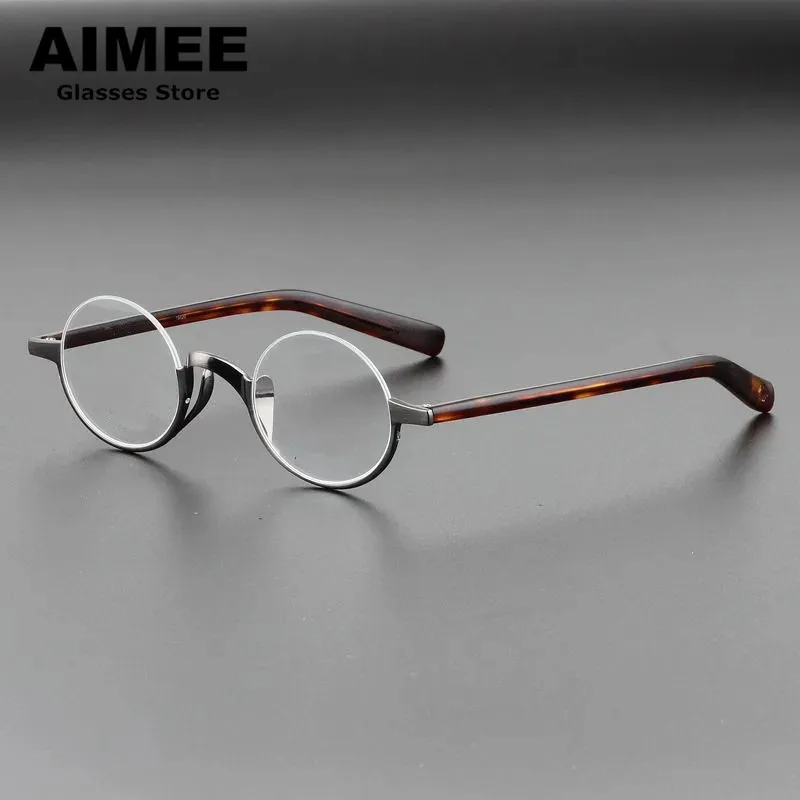 

Japanese Handmade Pure Titanium Ultralight Glasses Frames Men's Half-Rim Retro Round Optical Eyeglasses Women Myopia Spectacles