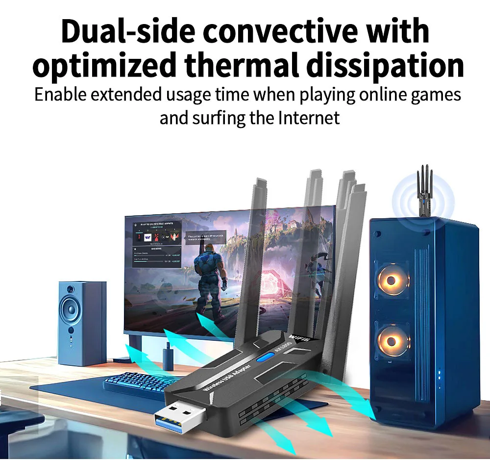 KEBIDUMEI 1800Mbps WiFi 6 USB 어댑터 5G/2.4GHz USB3.0 Wi-fi 동글 무선 802.11ax 네트워크 카드 Windows용 고이득 안테나