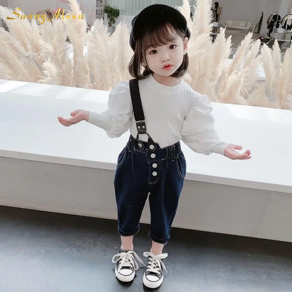 

Fashion trend girl baby suit autumn Korean version of female baby western-style long-sleeved suspenders two-piece set tide 1-10Y