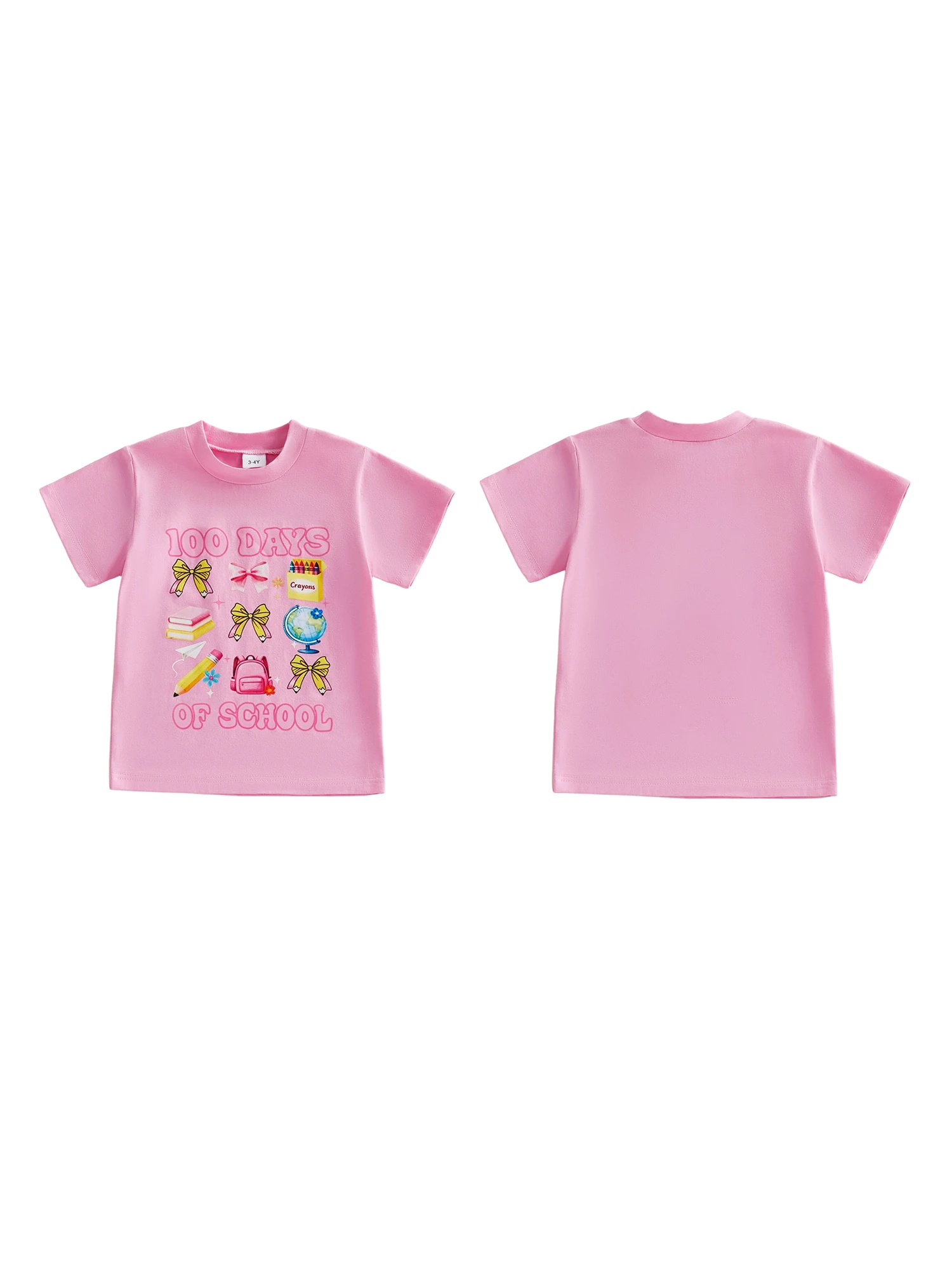 Kids 100 Days Of School T-Shirts Short Sleeve Round Neck Dinosaur Print Tops Children s Tees with Bow Detail