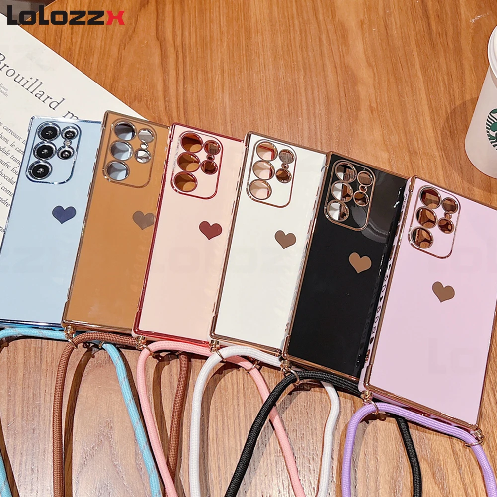 CrossbodyLanyardNeckStrapCordPhoneCaseForSamsungGalaxyS21S23UltraS22PlusS20FE5GA52BronzingLoveHeartCover-AliExpress