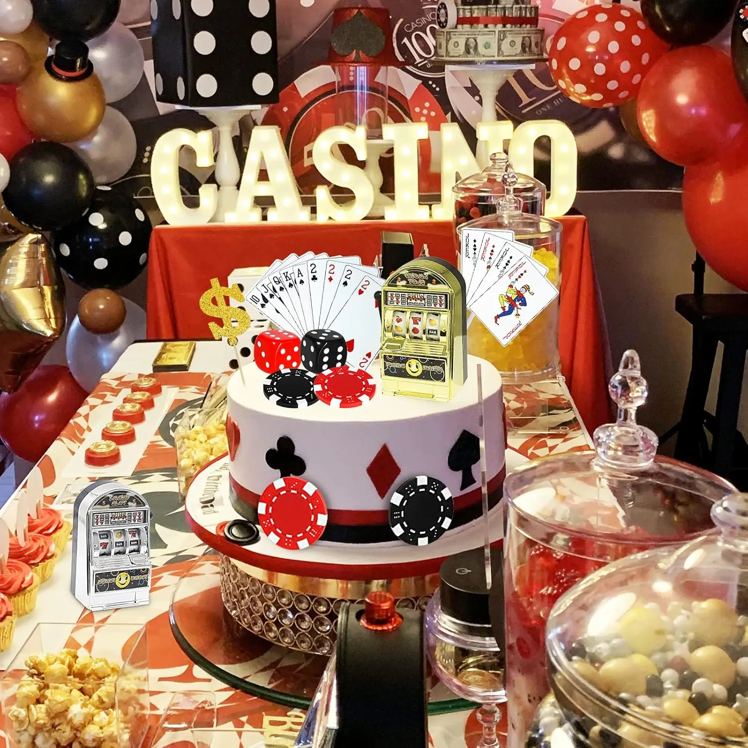 Juego de decoración de pasteles de casino de 21 piezas, máquina de juguete,  adorno de póker, dados de fichas, fiesta temática de escena de Las Vegas,  fiesta de cosplay. - AliExpress, image size:1500x1500