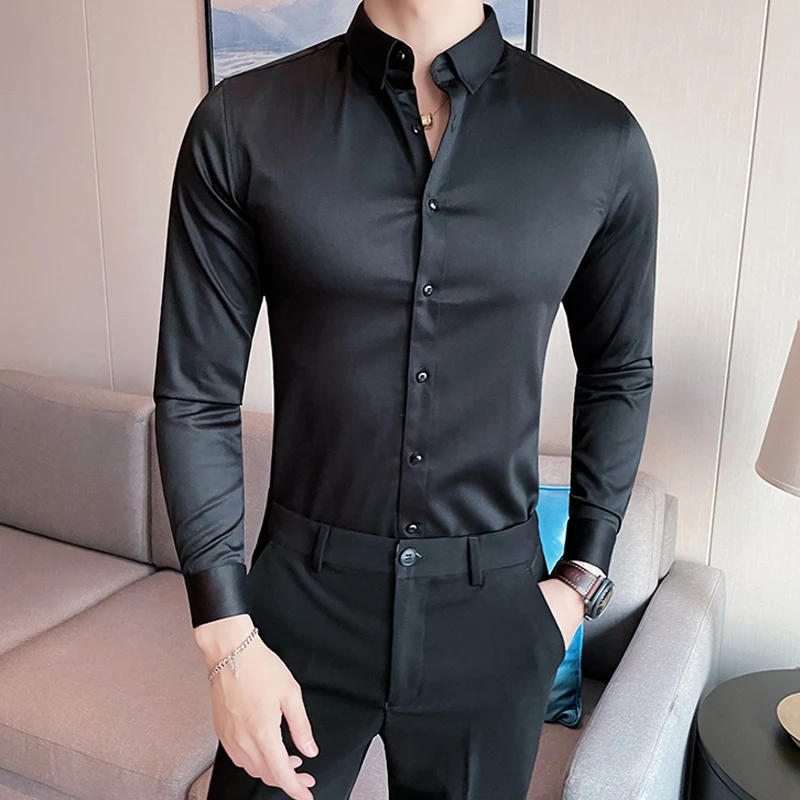 Four Season Wear Classic White Men Dress Shirts Clothing Long Sleeve