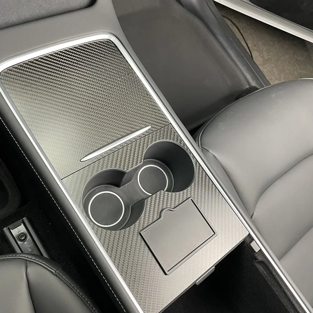 Premium Real Carbon Fiber Center Console Cover - Sleek Armrest Panel Trim