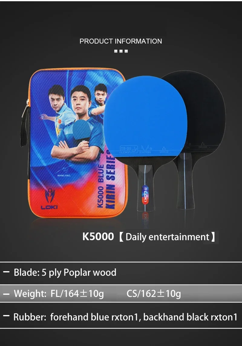 Description Picture 5 of itemLOKI K5000 Table Tennis Racket Set 1pc/2pcs Home Entertainment Ping Pong Rackets with Blue Color Ping Pong Rubber Table Tennis