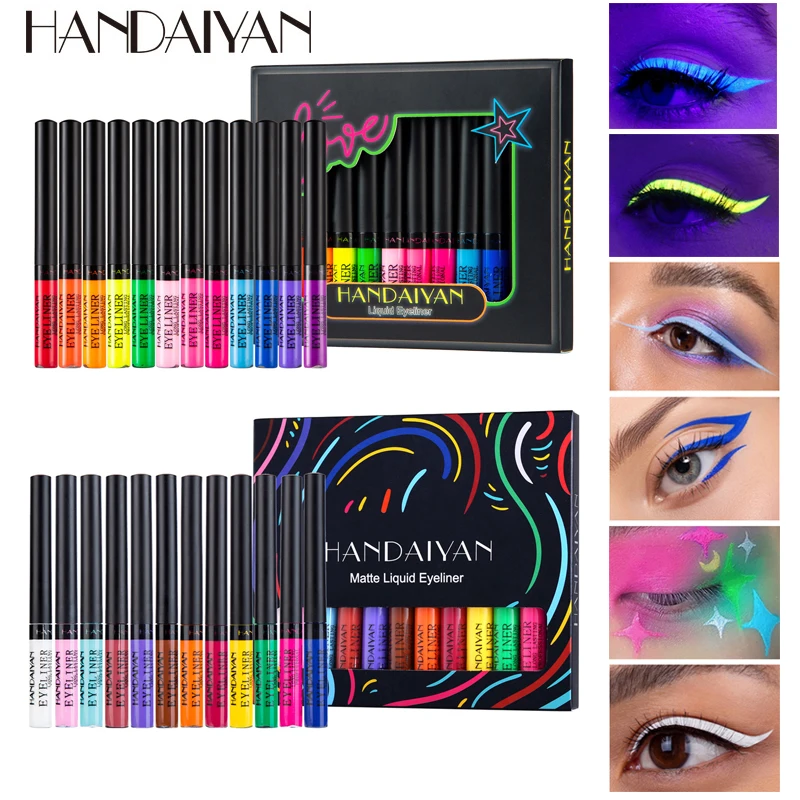 12 Colors Neon Eyeliner Pen Kit UV Light Pastels Pastel-Black Light Eye Makeup Waterproof Liquid Eyeliner Pencil Set Cosmetics eyeliner pencils liquid eyeliner eyeliner pen