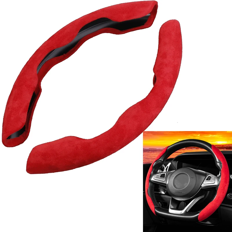 

2pcs Anti-Slip Car Steering Wheel Glove Cover Fur Leather Steering Wheel Case Shell Booster Skidproof Internal Auto Accessories