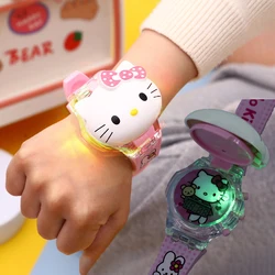 Kawaii Sanrio Hello Kitty Doll Child Toy Watch Anime Figure Light Music Flip Cover idrorepellente 3-12 anni regalo di compleanno
