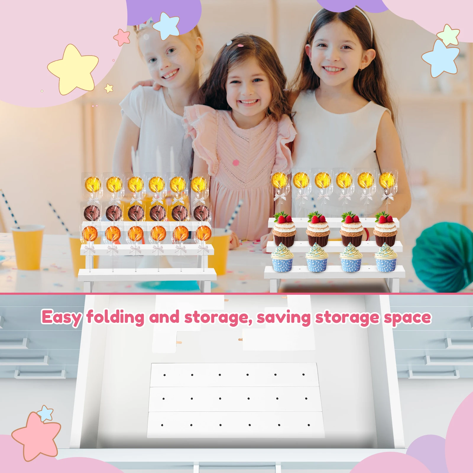 1/2Pcs Hole Cake Pop Stand Candy Display Wooden Stand 3 Tier 15 Holes Candy Lollipop Stand Wedding Party Dessert Placement