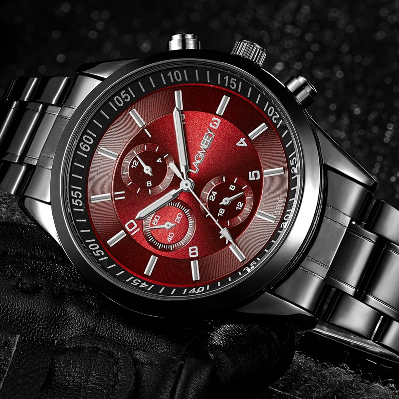 Sleek Black Steel Men's Waterproof Sport Watch