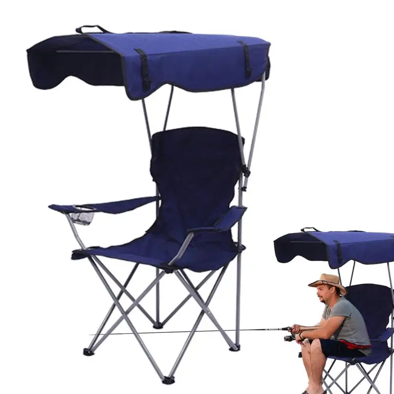 Folding Camping Chair Beach Chair Folding Camping Leisure with Canopy Shade for Outdoor Fishing Festival Lawn Picnic