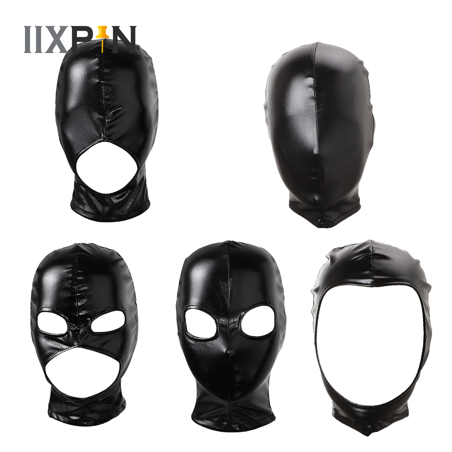 Women Mens Latex Face Mask Bronzing Cloth Open Mouth and Eye Glued Head