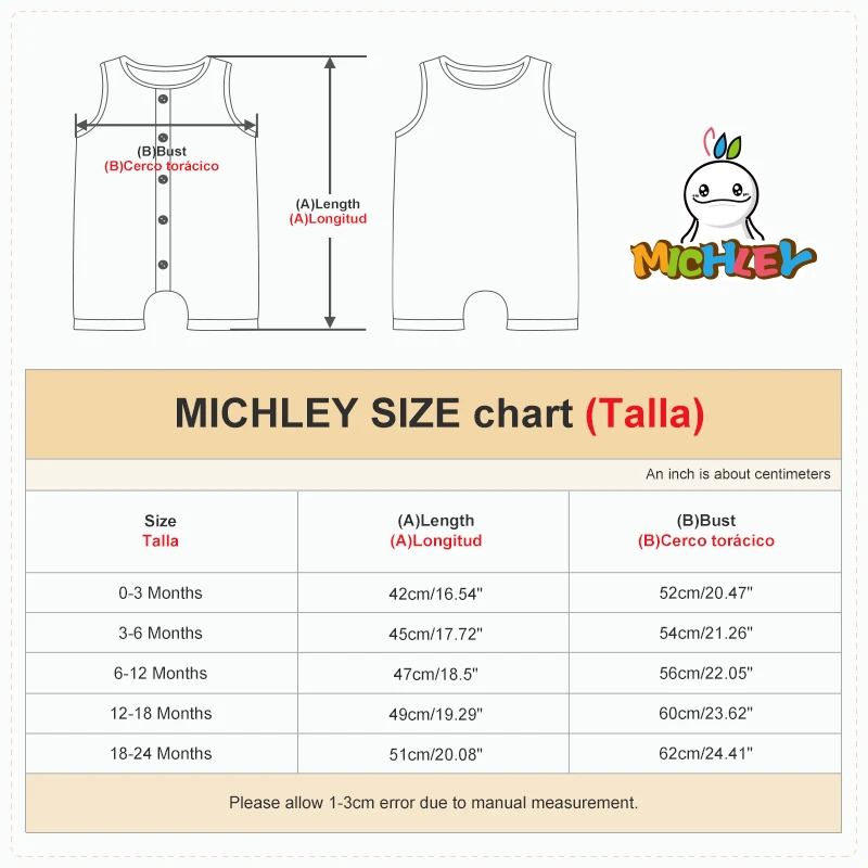 MICHLEY 솔리드 컬러 봄 베이비 Romper 바디 슈트 민소매  싱글 브레스트  의류 점프 슈트 소년 소녀