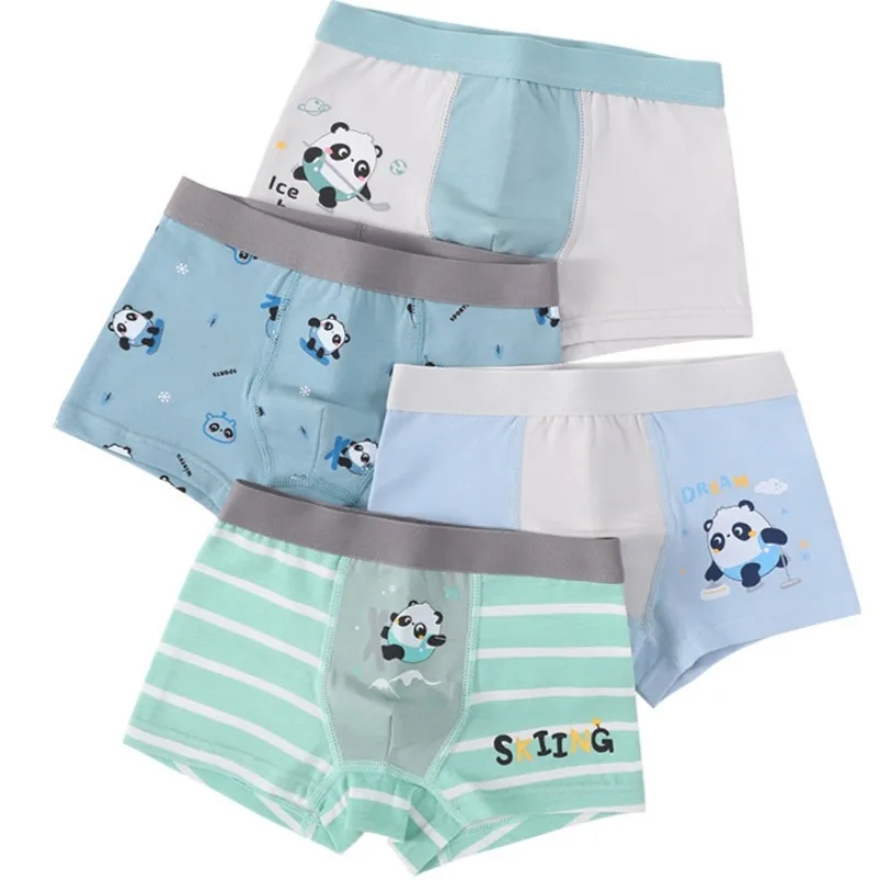 4PCS Boys Panties Cotton Soft Antibacterial Thin Breathable Comfort Underwear 3 + y Young Child Cute Print Knickers